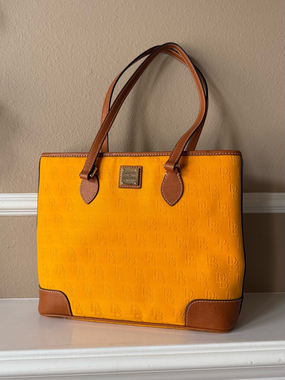 Fall🍁 Dooney & Bourke Purse Marigold Yellow Gold Tote Bag Brown Leather Red NWOT
